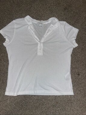 Banana Republic Women’s White Ribbed Button Henley Top